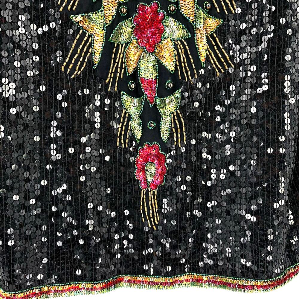 Jean For Joseph Le Bon Silk Floral Full Sequin Shirt Womens Sz Medium Black Red - Picture 3 of 5
